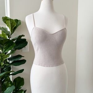 Light Beige Ribbed Crop Top